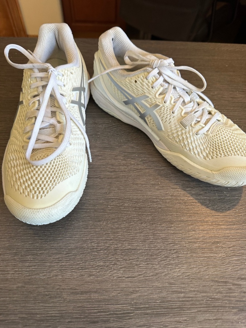 Womens Asics Gel White with silver court shoes 7.5